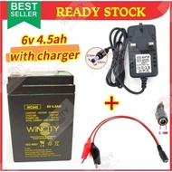 WSS Wincity 6v 4.5ah Rechargeable Battery with charger cable Back Up Battery 6V 4.5AH Rechargeable S
