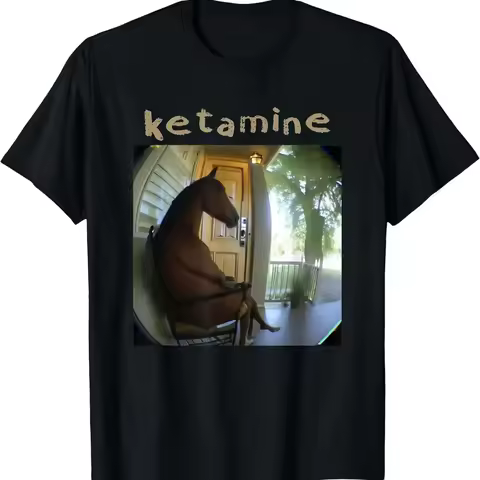 Men's Funny Ketamine Horse Meme T-Shirt Chair-Sitting Emergency Vet Humor, Casual Summer Round Neck 