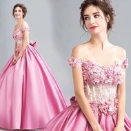 Pink Formal Party Banquet Maxi Dress Gaun Malam Pengantin Pakaian Wedding BallGown Emcee Dinner Even