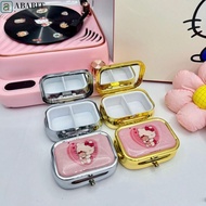 ABABIT Mini Pill Case, Multifunctional Cute KT Cat Jewelry Box, Pendants Kawaii with HD Mirror Key Chain Sealed Organizer Medicine