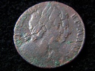 英國古銅幣-1694年英國(Great Britain)不列顛尼亞女神(Britannia)坐像1/2便士(Penny)銅幣(英皇威廉King William及瑪麗皇后Queen Mary雙人像Dou