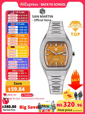 San Martin 39.5mm Tonneau Luxury Men Watch Mineral Dial Casual Sports PT5000 SW200 Automatic Mechani