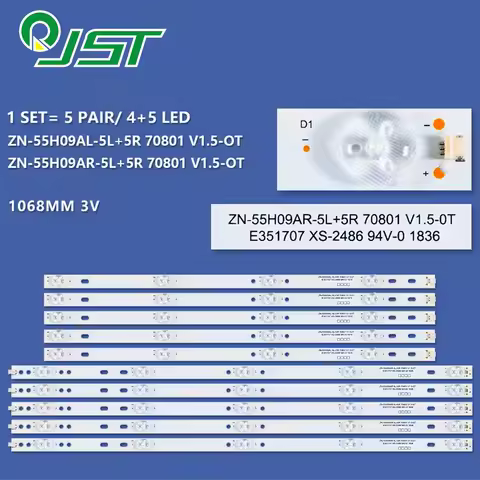 New 10pcs/Kit LED Strips TV JTV-5505 L55UHDPR001 UA55PR P55L21T2CSM ZN-55H09AL-5L 5R 60908 V1.3 ZN-5