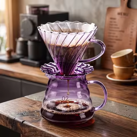Purple Borosilicate Coffee Brewing Set, Threaded Filter Cup + Cloud Coffee Pot with Lid, Complete Ha