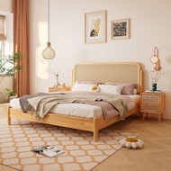 Rattan Bed Frame Solid Wood Home Nordic Retro Log Supure Single/ Queen /King Size Japanese Bed Moder