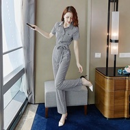2024 Korean Version Temperament High Waist Plaid Jumpsuit Women Suit Straight Pants Women's Trendy 2024.5.3
