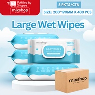mixshop Daily use wet tissue, 5 Pkt per Carton Total 400 Sheets, Large and Thick Baby Wet Wipes.