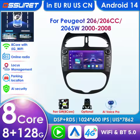 Car Radio Android Stereo for Peugeot 206 206CC 206SW 2000-2008 Navigation GPS Multimedia Carplay Pla
