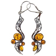 BALTIC AMBER AND STERLING SILVER 925 DESIGNER COGNAC EARRINGS JEWELLERY JEWELRY
