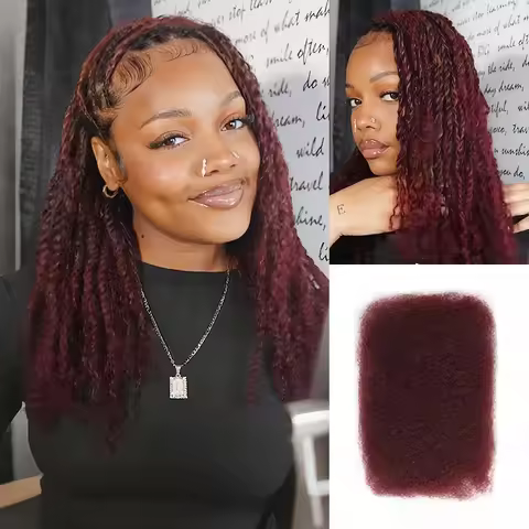 QVR Affordable Afro Kinky Bulk Human Hair 99J Burgundy Colored For Braiding DreadLock Hair Extension