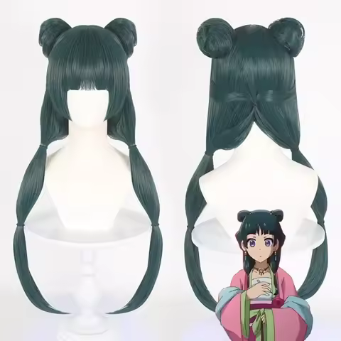 Synthetic Green Double Bun Cosplay Wig Inspired By Pharmacist Girl with Hairpins Maid Costume Party