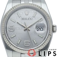 二手勞力士 Datejust 36 男士腕錶，69 顆鑽石，銀色WAVE錶盤，已翻新，Datejust 36 116234，附帶保固卡，K18WG/SS 男士腕錶，銀色，已翻新拋光，狀態極佳