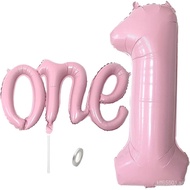 2Pcs Matte Pink One Balloon Set, 40inch Large Foil Pastel Pink Number 1 Balloon and 26inch Script Le