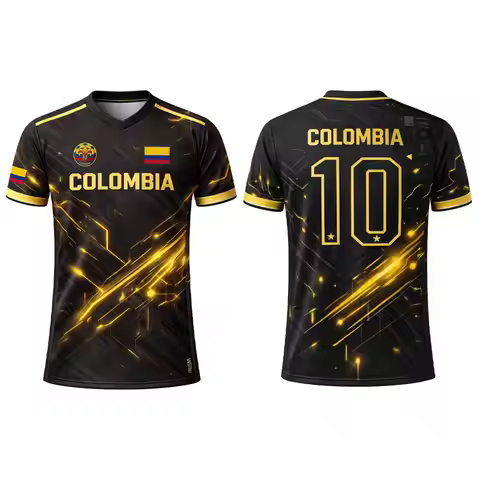 Unisex Colombia No.10 Soccer Jersey, Golden Circuit Quick Dry Top For Trendy Viral Sports Street Wea