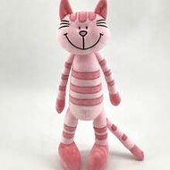 13.8 Inch Cute Striped Pink Cat Stuffed Plush Toy, Long Limbs Smiling Kitty Fluffy Doll, Soft Comfor