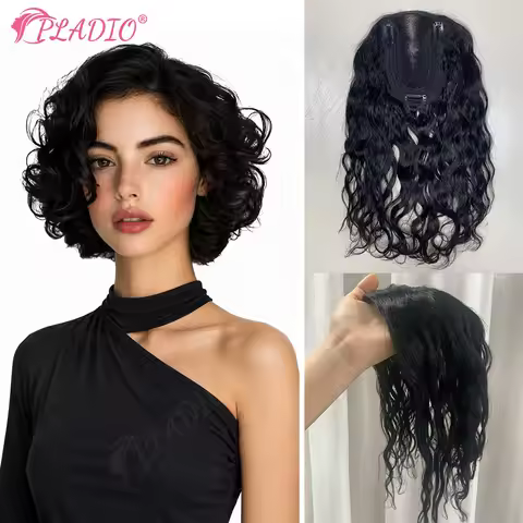 Real Human Hair Toppers for Women Clip In Curly 9x14cm 12 Inch Natural Black Breathable Mesh Base fo