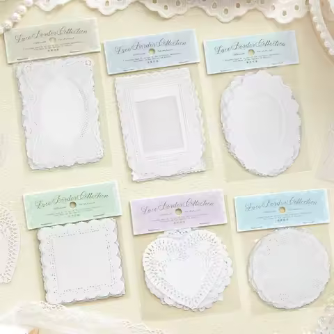 10Pcs PET Lace Frame Stickers - White Hollow Border Decals for Journal Scrapbook DIY Decor