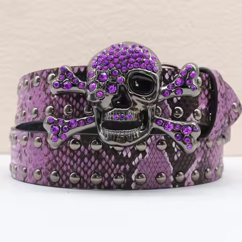 Skull Diamond Belt, Jeans Belt, Durable Y2K Punk Style Belt, 3.8CM Wide Alloy Buckle Design, Unique 