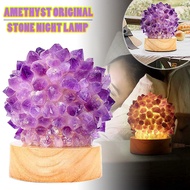 Natural Amethyst Lamp Meditation Reiki Healing Crystal Stone Illumination Light Bedroom Bedside Bed Fixtures Home Decor Gift