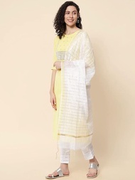 Designer Cotton Blend Embroidered Kurtis with Pants and Chanderi Dupatta Set Kurti Women Indian Kurt