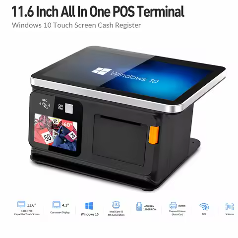 11.6 Inch All In One POS Terminal Windows 10 4GB 128GB Touch Screen Cash Register for Retail Restaur