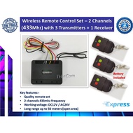 Autogate Door Wireless Remote Control Set (2 Channel 433Mhz) with 3 Transmitters + 1 Receiver