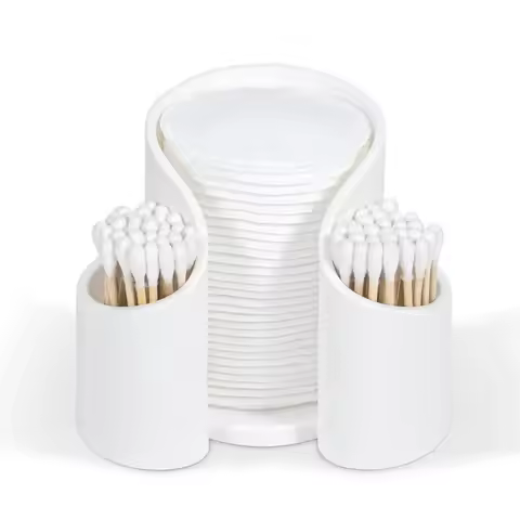 Cotton Pad QTips Holder, Bathroom Cups Dental Floss Dispenser, Storage Organizer for Cotton Pad QTip