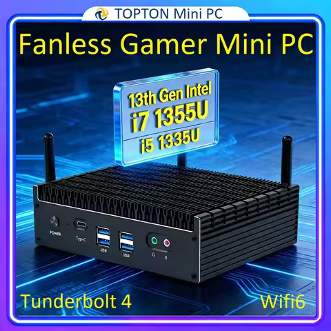 13th Gen Intel Fanless Mini PC i7 1355U i5 1335U 2*2.5G LAN PCIE4.0 DDR4 Tunderbolt 4 eGPU Desktop P