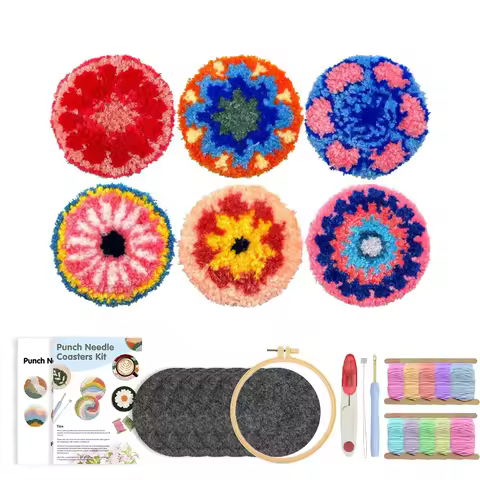 RUOPOTY 6pcs Punch Needle Coaster Diverse Flowers Punch Needle Wall Art Picture Adult Hobbies Flower