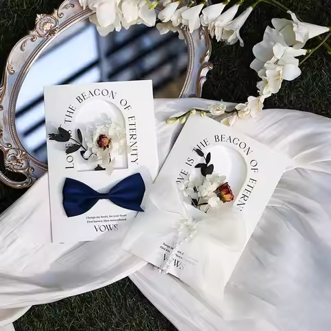 2pcs Vow Books Wedding Concave and Convex Design Cards for Party Decoration Invite Gift His And Her 