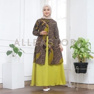 Gamis Couple Batik Motif Sinaran Modern Premium Dress Muslim Gamis Batik Kombinasi dan Kemeja Batik