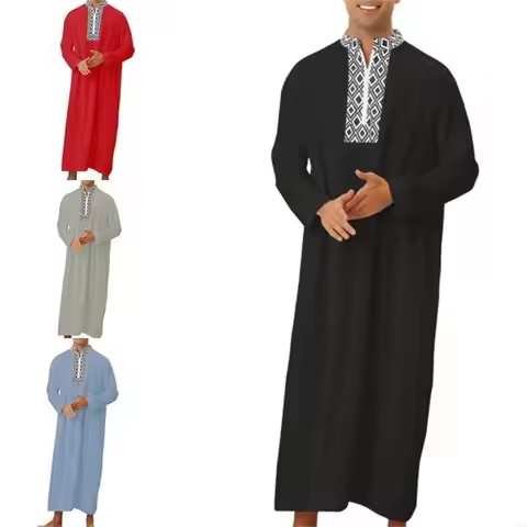 N7YD Men Muslim Robe Middle East Jubba Thobe Male Muslim Zipper Kaftan Robes Long Sleeves Muslim Clo