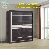 TW (KL & Selangor) Ready Assembled 5x6.5 FT Sliding Wardrobe with Metallic Glass finish/5 FT Assembl