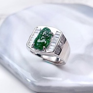 【招財神獸】老坑綠翡翠貔貅925純銀戒指 | 天然緬甸玉翡翠A貨