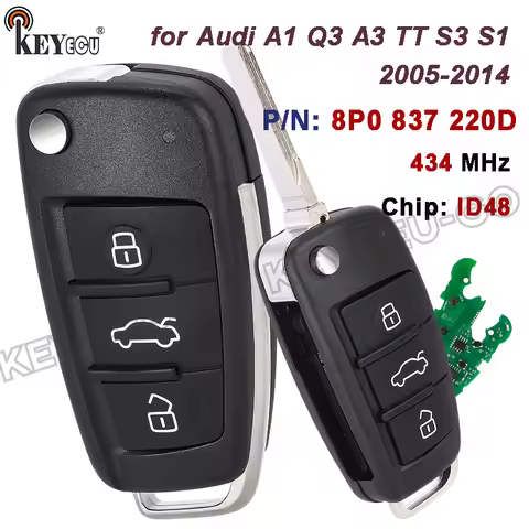 KEYECU 434MHz ID48 Chip 8P0 837 220 D for Audi A1 Q3 A3 TT S3 S1 2005-2014 8P0837220D Replacement Fl