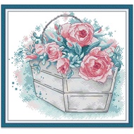 Cross Stitch Kit Rose Flower Design 14CT/11CT Counted/Stamped Unprinted/Printed Fabric Cloth, Cross Stitch Complete Set with Pattern