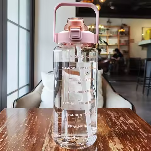 2 Liters Plastic Kettle Large Portable Travel Water Bottle with Straw Sports Fitness Cup High Value 