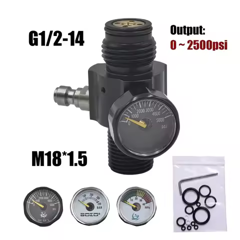 Air Tank Cylinder Regulator Valve, Output Pressure Adjustable, 0 to 2500psi, Threads, M18 * 1.5, 40M