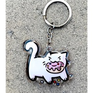 Grumpy Donut Cat Keychain | Cute Acrylic Keychain | White cat keychain | Wrinkle donut keychain | Gr