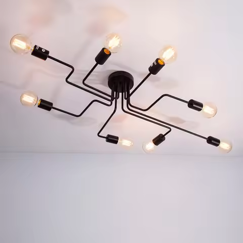 4/6/8 Heads Multiple Rod Wrought Iron Ceiling Light Retro Industrial Loft Nordic Dome Lamp for Home 