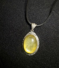 太陽神經叢 s925 純銀 金鋰雲母 項鍊 古典 雕花 包邊項鍊