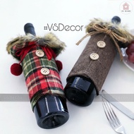 [NOEL-BIRTHDAY-WITH EXPRESS] Vintage checkered fur collar Christmas wine bottle cover
