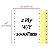 Premium Computer Form NCR Paper - 9.5" x 11" 2Ply NCR 1000Fans [W/W - W/Y - W/P]