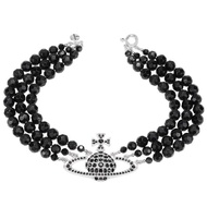 Vivienne Westwood imported 2025 New Full Diamond Three-layer Black Pearl Large Saturn Necklace Dark 