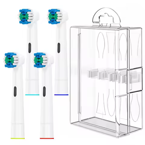 4 Replacement Brush Heads & Clear Toothbrush Head Travel Case Compatible with Oral B Electric Toothb