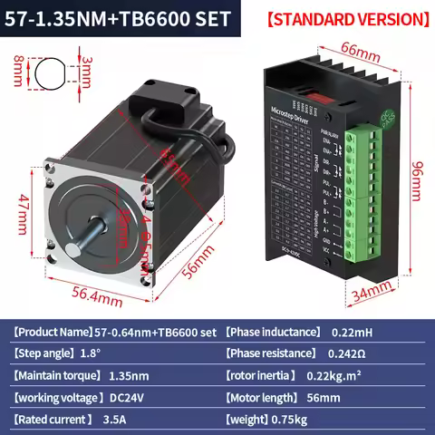 57 Stepper motor set 57BYGH56 torque 1.35N.M length 56MM+TB6600 driver 4.0A for 3D printers