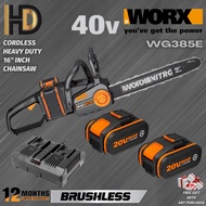 WORX 40V ( 20V x 2 ) WG385E Cordless 40CM 16" Heavy Duty Chainsaw / Brushless Motor / Tree Cutter / Cut Tree Machine