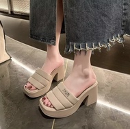 Dép nữ quai ngang dép bánh mỳ đé cao 7cm chữ MM