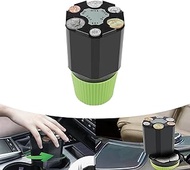 ZBGUN 1 PC Car Coin Storage Jar, 3.9" x 6.6" Dollar and Cent Counting Desktop Organizer, Portable Upper and Lower Structure Detachable Sorter, Universal Storage Accessories for Cars (Black &amp; Green)