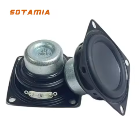 SOTAMIA 2Pcs 2 Inch 52mm Square Audio Full Range Speaker 4 Ohm 10W-15W PP Basin Waterproof Subwoofer